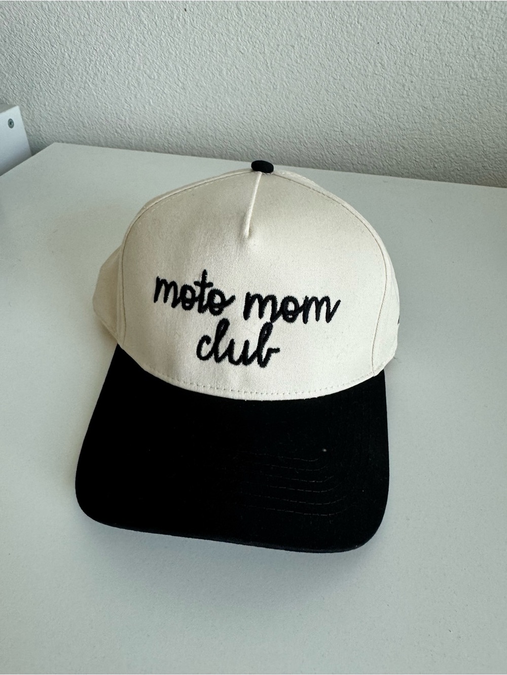 Moto Mom Club Embroidered Two-Tone Cap - Black & Cream